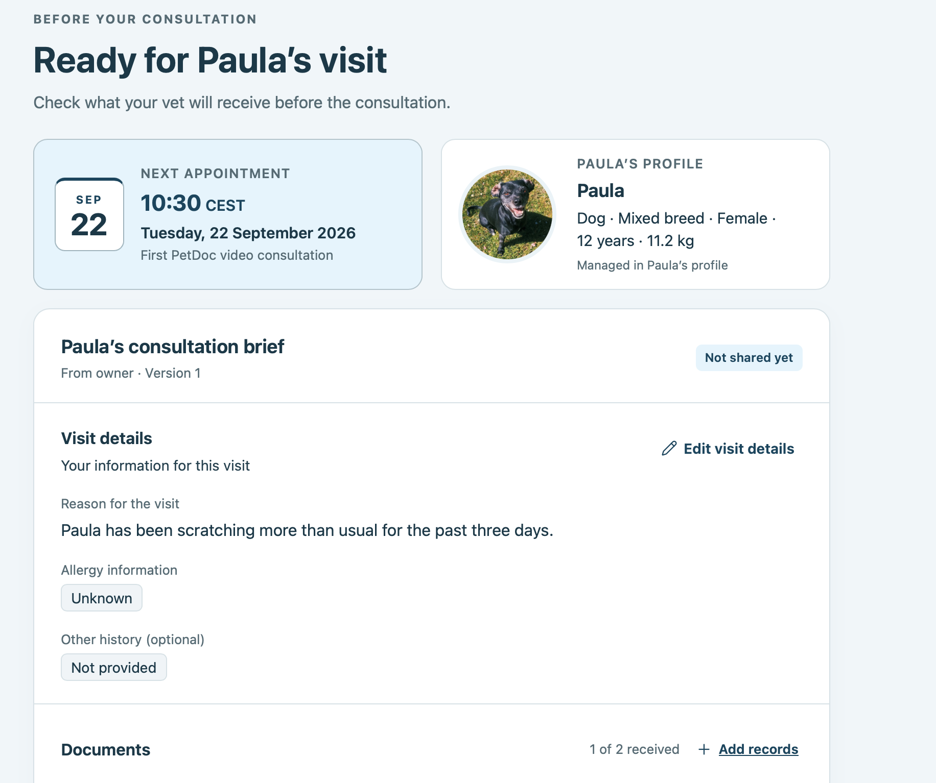 PetDoc: Consultation Brief als noch nicht geteilte Version 1